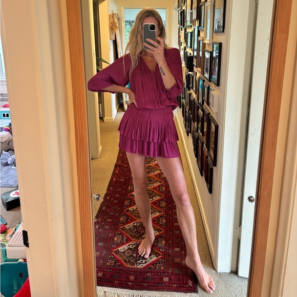 Anthropologie Current Air Los Angeles Magenta Fuchsia Pink Ruffle Pleated Dress - Picture 4 of 13